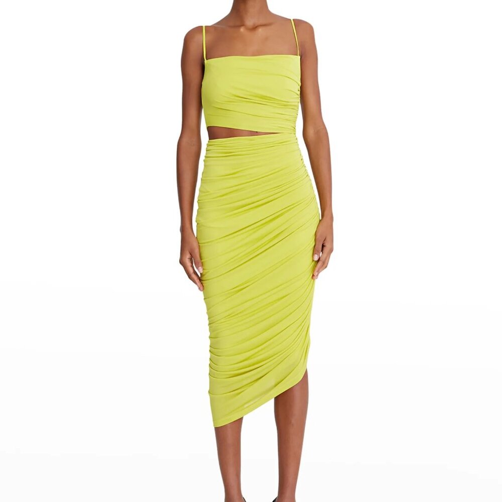 Halston Averie Jersey Ruched Cutout Cocktail Dress - Sulfur size 4 worn once!